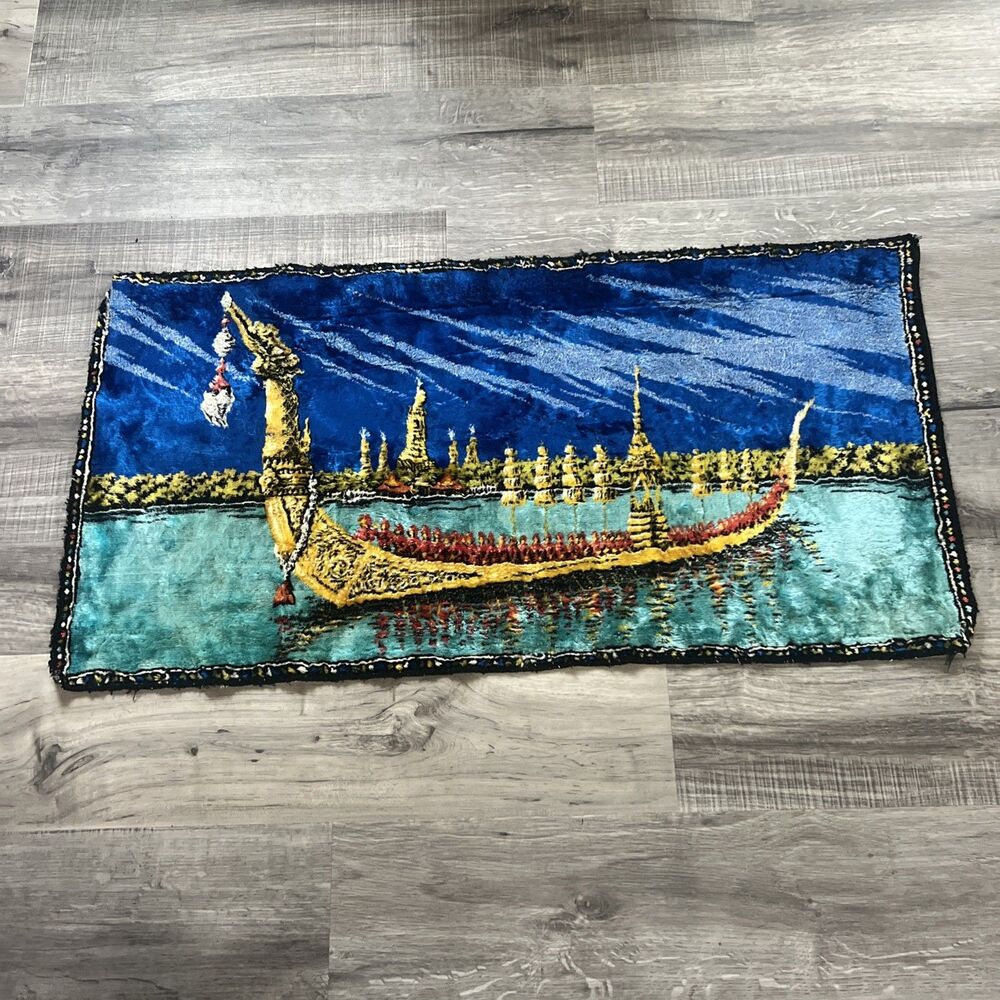 D.T.C. Tapestry Thai Boat Wall Hanging Made in Lebanon 38x20" Dragon Ship
